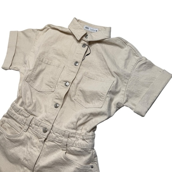 Zara Beige Button-Up Romper Sz XS NWT - Picture 3 of 9